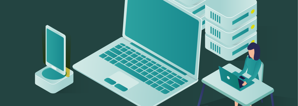 Afbeelding met laptop, smartphone en medewerker