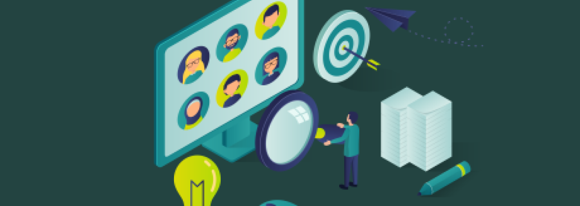 Illustratie van computerscherm met medewerkers