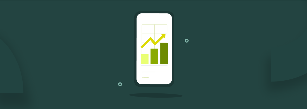 Smartphone met grafiek op groene achtergrond